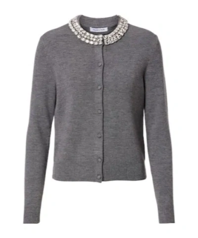 Veronica Beard Womens Dark Heather Grey Daro Crystal-embellished Wool Cardigan Xs In Gray