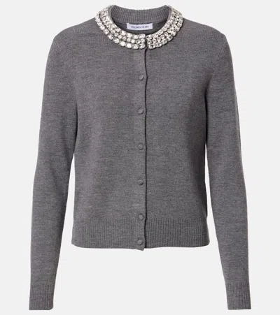 Veronica Beard Womens Dark Heather Grey Daro Crystal-embellished Wool Cardigan In Gray