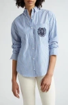 Veronica Beard Daroda Gestreiftes Hemd Aus Baumwollpopeline Mit Stickereien In Blue White Stripe