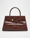 Veronica Beard Dash Belted Croc-embossed Leather Shoulder Bag In Brown