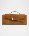 Veronica Beard Dash Belted Suede Clutch Bag In Brown