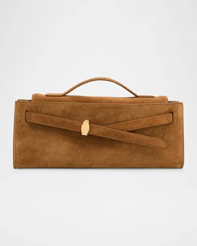 Veronica Beard Dash Belted Suede Clutch Bag In Brown