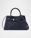 Veronica Beard Dash Belted Suede Top-handle Bag In Blue