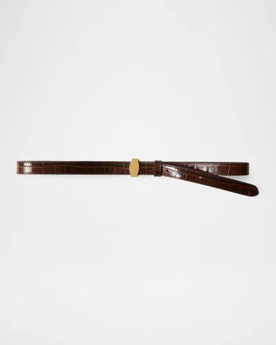 Veronica Beard Dash Croc-embossed Leather Belt In Brown