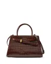 Veronica Beard Dash Croc Embossed Leather Top Handle Bag In Brown