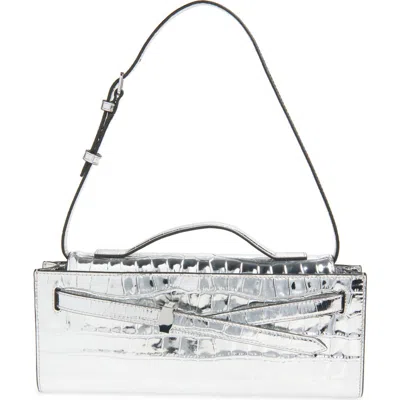 Veronica Beard Dash Croc Embossed Leather Shoulder Bag In Silver