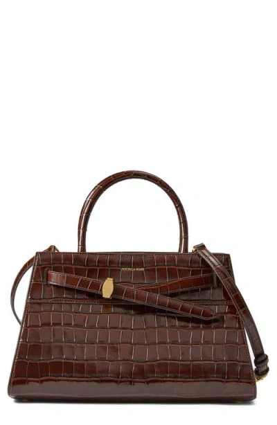 Veronica Beard Dash Croc Embossed Leather Top Handle Bag In White