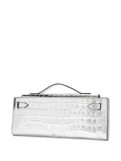 Veronica Beard Dash Leather Clutch Bag In Silver