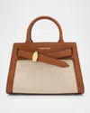 Veronica Beard Dash Mini Canvas & Leather Crossbody Bag In Natural Linenhazelwood