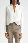 Veronica Beard Dean Split Neck Long Sleeve Top In Dove