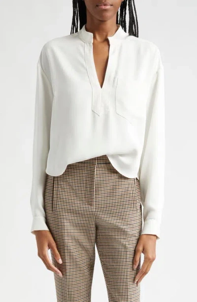 Veronica Beard Dean Split Neck Long Sleeve Top In Dove