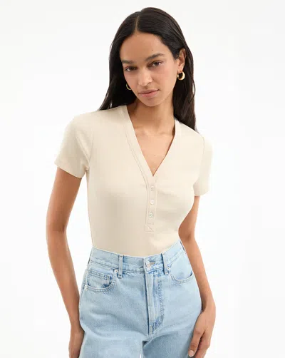 Veronica Beard Dekalb Ribbed Henley T-shirt In White