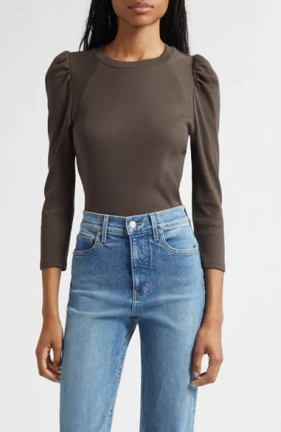 Veronica Beard Delano Puff Shoulder Stretch Cotton Top In Gray