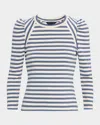 Veronica Beard Delano Stripe Puff-sleeve Top In Blue