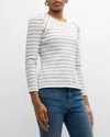 Veronica Beard Delano Stripe Puff Shoulder Stretch Cotton Rib Top In Off White Multi