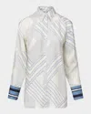 Veronica Beard Geometric-striped Silk-blend Shirt In Neutral