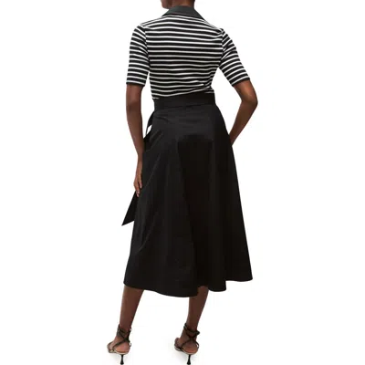 Veronica Beard Delise Mixed Media Belted Cotton Polo Dress In White Black
