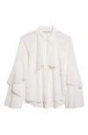 Veronica Beard Demaris Ruffle Stretch Silk Button-up Shirt In White