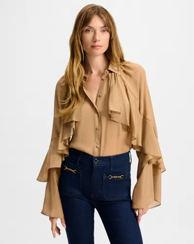 Veronica Beard Demaris Ruffled Button-down Blouse In Brown