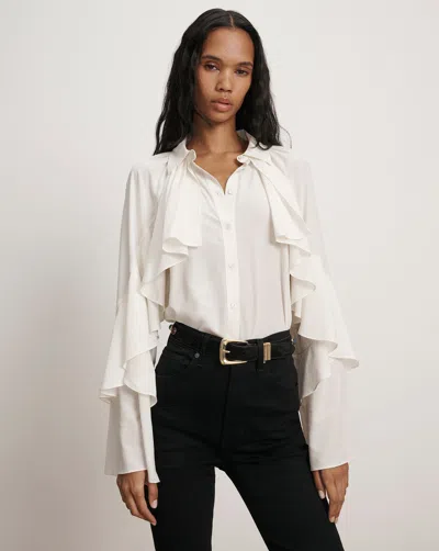 Veronica Beard Demaris Ruffled Button-down Blouse In Neutral