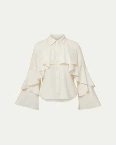 Veronica Beard Demaris Silk Ruffled Blouse In White