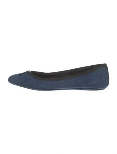 Pre-owned Veronica Beard Denim Bow Accents Ballet Flats In Blue