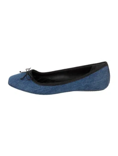 Pre-owned Veronica Beard Denim Bow Accents Ballet Flats In Blue
