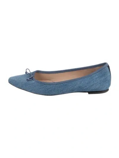 Pre-owned Veronica Beard Denim Bow Accents Ballet Flats In Blue