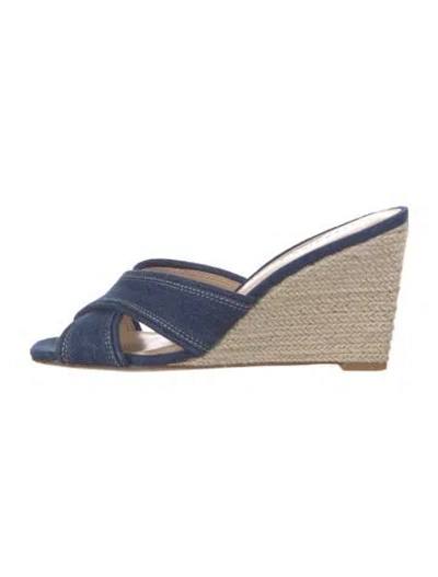 Pre-owned Veronica Beard Denim Colorblock Pattern Espadrilles In Blue