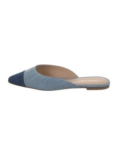 Pre-owned Veronica Beard Denim Colorblock Pattern Mules In Blue