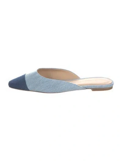 Pre-owned Veronica Beard Denim Colorblock Pattern Mules In Blue