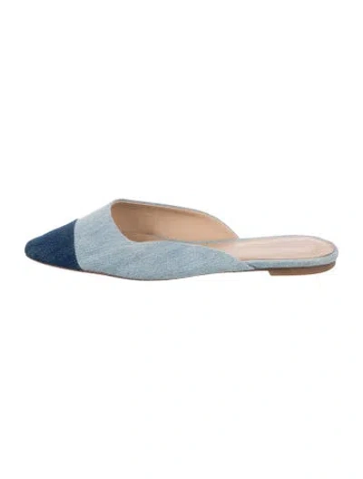 Pre-owned Veronica Beard Denim Colorblock Pattern Mules In Blue