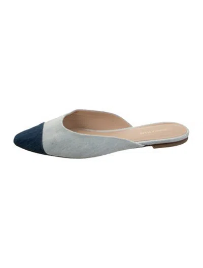 Pre-owned Veronica Beard Denim Colorblock Pattern Mules In Blue