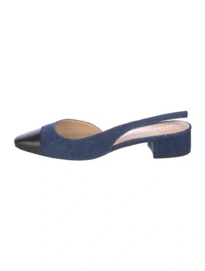 Pre-owned Veronica Beard Denim Colorblock Pattern Slingback Flats In Blue