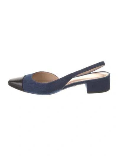 Pre-owned Veronica Beard Denim Colorblock Pattern Slingback Flats In Blue