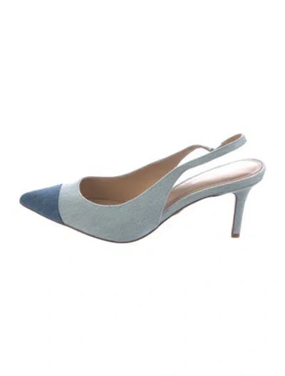 Pre-owned Veronica Beard Denim Colorblock Pattern Slingback Pumps In Blue