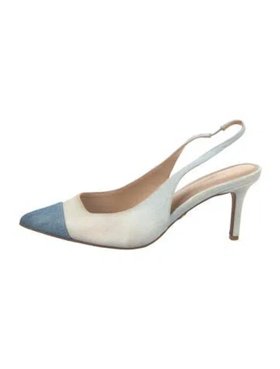 Pre-owned Veronica Beard Denim Colorblock Pattern Slingback Pumps In Blue