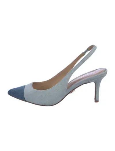 Pre-owned Veronica Beard Denim Colorblock Pattern Slingback Pumps In Blue