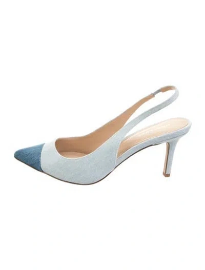 Pre-owned Veronica Beard Denim Colorblock Pattern Slingback Pumps In Blue