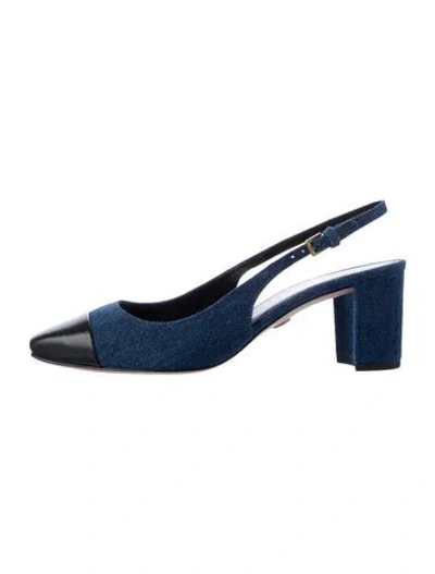 Pre-owned Veronica Beard Denim Colorblock Pattern Slingback Pumps W/ Tags In Blue