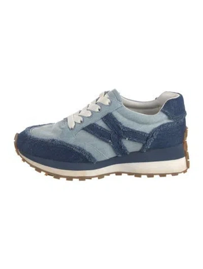 Pre-owned Veronica Beard Denim Colorblock Pattern Sneakers In Blue