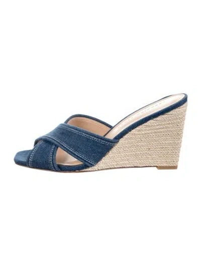 Pre-owned Veronica Beard Denim Cutout Accent Mules In Blue
