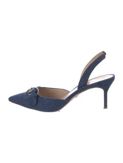 Pre-owned Veronica Beard Denim Embroidered Accent Slingback Pumps In Blue