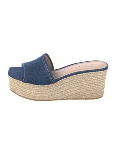 Pre-owned Veronica Beard Denim Patterned Slides In Blue