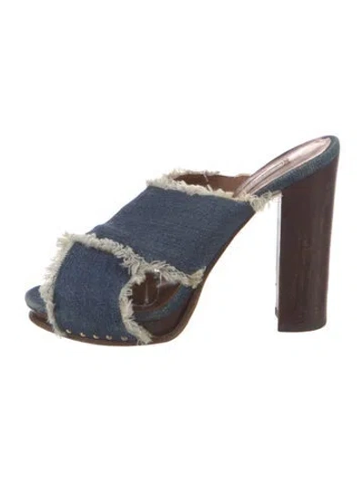 Pre-owned Veronica Beard Denim Printed Mules In Blue