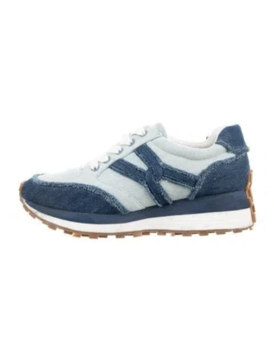 Pre-owned Veronica Beard Denim Raw-edge Trim Athletic Sneakers In Blue