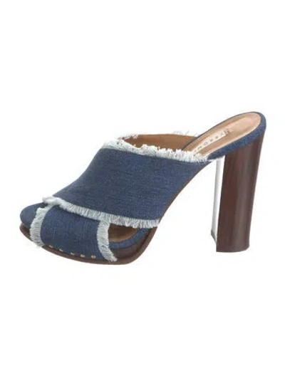 Pre-owned Veronica Beard Denim Raw-edge Trim Sandals In Blue