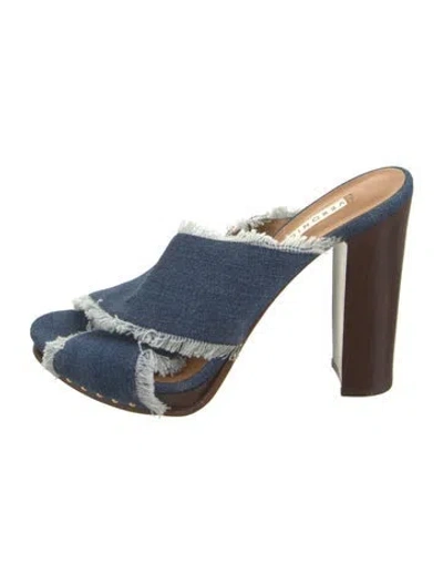 Pre-owned Veronica Beard Denim Raw-edge Trim Sandals In Blue
