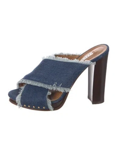 Pre-owned Veronica Beard Denim Raw-edge Trim Slides In Blue