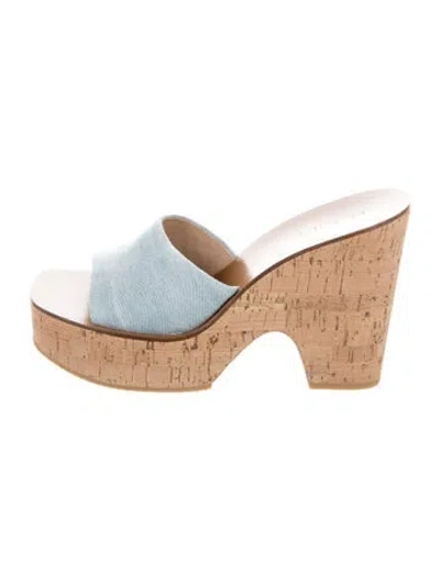 Pre-owned Veronica Beard Denim Slides In Neutrals